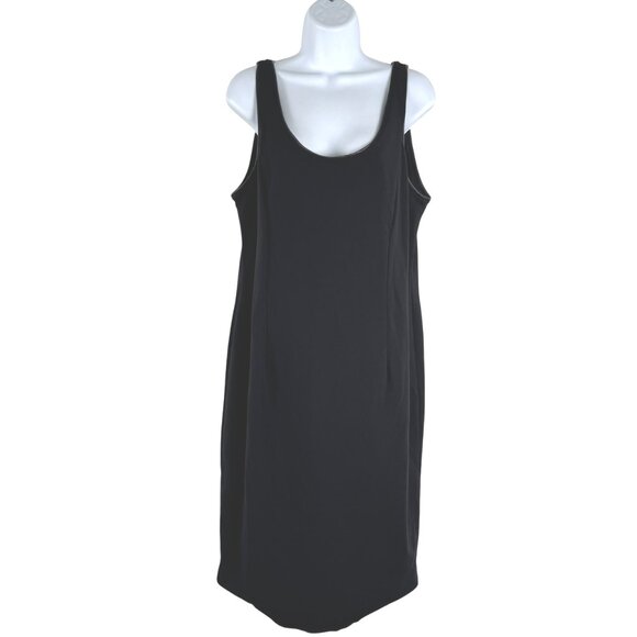 Eileen Fisher Ponte Dress Large Black Sleeveless Leather Trim NWT‎ DR-1730 - Picture 3 of 12